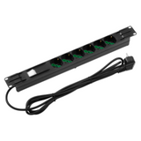 19'' POWER STRIP - 6 SOCKETS 2P+E 16A DUAL AMPERAGE ITALIAN/GERMAN STANDARD - DUAL POLE LUMINOUS SWITCH - 1U - BLACK