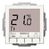 Flush-mounted thermostat as room controller, RAL9010 glossy 55x55, AC 230V, 10 A relay output 1 NO contact, white backlighting