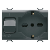 INTERLOCKED SWITCHED SOCKET-OUTLET - 2P+E 16A P40 - WITH MINIATURE CIRCUIT BREAKER 1P+N 16A - 230V ac - 3 MODULES - SATIN BLACK - CHORUSMART.
