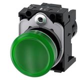 Indicator lights, compact, 22 mm, round, plastic, green, lens, smooth,  3SU1201-6AB40-1AA0