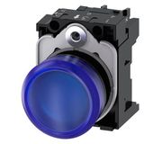 Indicator lights, 22 mm, round, plastic, blue, lens, smooth, with holder, LED module, with integrated LED 24 V AC/DC, screw  3SU1102-6AA50-1AA0-Z Y19