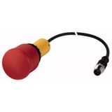 Emergency stop/emergency switching off pushbutton, Mushroom-shaped, 38 mm, Pull-to-release function, 2 NC, Cable (black) with M12A plug, 5 pole, 0.2 m