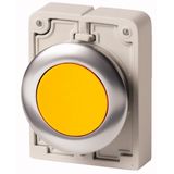 Pushbutton, RMQ-Titan, flat, momentary, yellow, blank, Front ring stainless steel