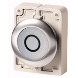 Illuminated pushbutton actuator, RMQ-Titan, flat, momentary, White, inscribed 0, Front ring stainless steel
