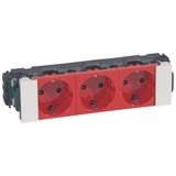 Multiple dedicated socket Mosaic - 3 x 2P+E - for snap on trunking - red