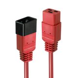 3m C20 to C19 Mains Extension Cable, red IEC C20 Connector to IEC C19 Connector