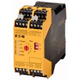 Safety relays for emergency stop/protective door/light curtain monitoring, 24VDC, off-delayed, 0-300 sec.