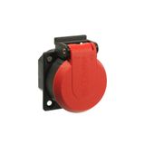 'Panel mounting socket outlet red self closing lid  250V/16A'