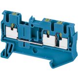 PUSH-IN TERMINAL, FEED THROUGH, 3 POINTS, 2,5MM², BLUE