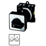 Spring-return switch, T0, 20 A, rear mounting, 2 contact unit(s), Contacts: 4, Spring-return in START position, 45 °, momentary/maintained, START>1-0-