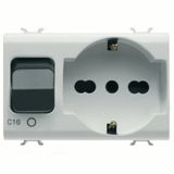 INTERLOCKED SWITCHED SOCKET-OUTLET - 2P+E 16A - P40 - WITH MINIATURE CIRCUIT BREAKER 1P+N 16A - 230V ac - 3 MODULES - SATIN WHITE - CHORUSMART.