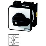 Voltmeter selector switches, T0, 20 A, flush mounting, 3 contact unit(s), Contacts: 6, 60 °, maintained, Without 0 (Off) position, Phase/Phase-Phase/N