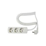 '3 way socket outlet white, 4m H05VV-F 3G1,5  with  2,5 spiral cable'