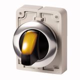 Illuminated selector switch actuator, RMQ-Titan, With thumb-grip, momentary, 3 positions, yellow, Metal bezel