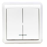 Two-gang one-way switch illuminated, VISIO IP20, white