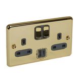 Synergy Authentic 2 Gang 13A Single Pole Switched Socket Outlet with USB Type-A and Type-C 3A Chargers Gold