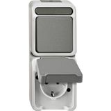 Combination SCHUKO socket/toggle switch, light gray, AQUASTAR