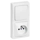 Single-touch switch + earthed socket Complete surface-mounted switchgear - White