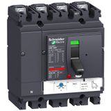 circuit breaker ComPact NSX160F, 36 KA at 415 VAC, TMD trip unit 80 A, 4 poles 4d