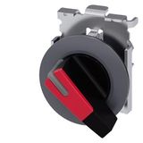 Selector switch, illuminable, 30 mm, round, Metal, matte, red, selector switch, long, front ring for flush installation, 2 switch positions O-I,  3SU1062-2EF20-0AA0-Z Y15