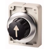 Changeover switch, RMQ-Titan, with thumb-grip, maintained, 3 positions, Front ring stainless steel, arrow up
