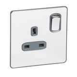 Synergy Sleek 1 gang switched single pole BS socket outlet 13A Polished Stainless steel