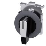 Selector switch, illuminable, 30 mm, round, Metal, matte, white, selector switch, long, front ring for flush installation, 3 switch positions I>O