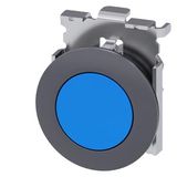 Pushbutton, 30 mm, round, Metal, matte, blue, front ring for flush installation, latching, Push-to-release mechanism,  3SU1060-0JA50-0AA0-Z Y19