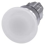 Illuminated mushroom pushbutton, 22 mm, round, metal, shiny, white, 40 mm, momentary contact type,  3SU1051-1BD60-0AA0-Z Y15