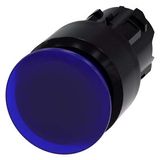 Illuminated mushroom pushbutton, 22 mm, round, plastic, blue, 30 mm, latching, pull-to-unlatch mechanism, with laser labeling, symbol number according to, ISO 7000 or