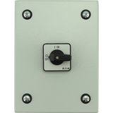 On-Off switch, P1, 40 A, 3 pole + N, surface mounting, with black thumb grip and front plate, in steel enclosure