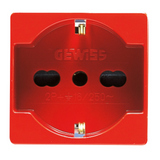 ITALIAN/GERMAN STANDARD SOCKET-OUTLET 250V ac - FOR DEDICATED LINES - 2P+E 16A DUAL AMPERAGE - P40 - 2 MODULES - RED - SYSTEM
