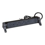 Multi-socket extension with rotating block of 4 2P+E Surface sockets, switch, surge protector and 1.5m cord length - black and dark gray