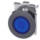Illuminated pushbutton, 30 mm, round, Metal, matte, blue, front ring for flus...