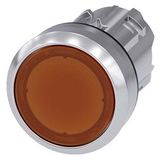 Illuminated pushbutton, 22 mm, round, metal, shiny, amber, pushbutton, flat, momentary contact type,  3SU1051-0AB00-0AA0-Z Y15