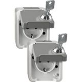 SCHUKO socket, lockable with 2 identical closures, set of 2, light gray, AQUASTAR