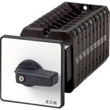 On-Off switch, T5B, 63 A, rear mounting, 9 contact unit(s), 18-pole, with black thumb grip and front plate