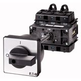 On-Off switch, P5, 125 A, rear mounting, 3 pole, with black thumb grip and front plate