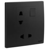 Mallia Senses - 1 gang EURO/US switched socket outlet - 16A - 2 x 2 poles - Matt Black