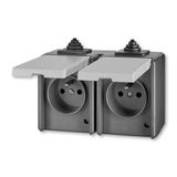5518-2069 S Double socket outlet with earthing pins, with hinged lids, IP 44, for multiple mounting