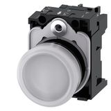 Indicator lights, 22 mm, round, plastic, white, lens, smooth, with holder, LED module  3SU1103-6AA60-1AA0-Z Y11