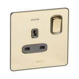 Synergy Sleek 1 gang switched single pole BS socket outlet 13A + blue led power indicator Glossy gold