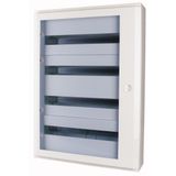 Complete surface-mounted flat distribution board with window, white, 24 SU per row, 6 rows, type C