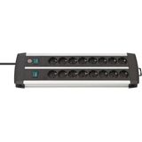 Premium-Alu-Line Technics extension lead 16-way Duo black 3m H05VV-F 3G1.5 with every 8 sockets switched