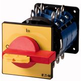 Main switch, T8, 315 A, rear mounting, 3 contact unit(s), 6 pole, 1 N/O, 1 N/C, Emergency switching off function, With red rotary handle and yellow lo