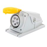 90° ANGLED SURFACE-MOUNTING SOCKET-OUTLET - IP44 - 2P+E 32A 100-130V 50/60HZ - YELLOW - 4H - SCREW WIRING