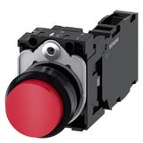 Pushbutton, 22 mm, round, plastic, red, pushbutton, raised, momentary contact type, with holder 1 NO+1 NC, screw  3SU1100-0BB20-1FA0-Z Y15