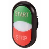 Double actuator pushbutton, RMQ-Titan, Actuators and indicator lights non-flush, momentary, White lens, green, red, inscribed, Bezel: black, START/STO