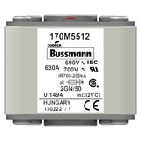 Fuse-link, high speed, 500 A, AC 690 V, size 2, 61 x 77 x 51 mm, aR, IEC, UL, type K indicator, flush end, 16 UNC