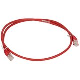 Patch cord RJ45 category 6A U/UTP unscreened LSZH red 1 meter